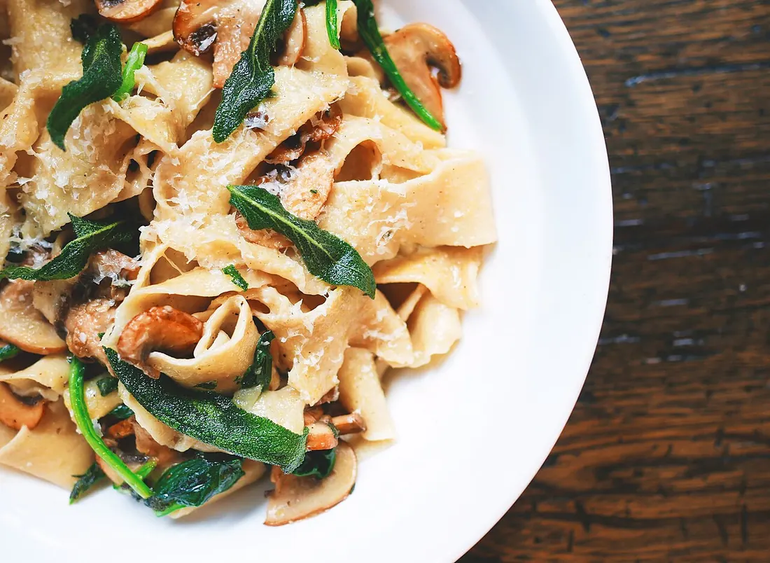 Pappardelle with mushrooms, sage and parmesan